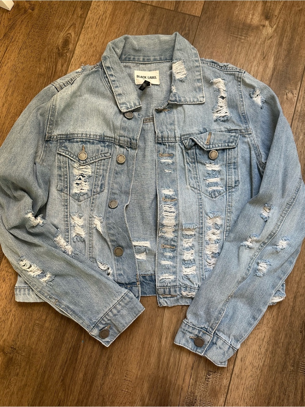 Black Label Women's Denim‎ Jacket, Jean, Heavily Distressed, 100% Cotton, Medium